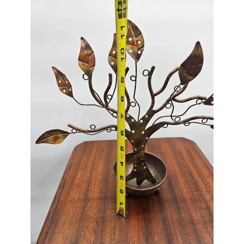 Ancient Graffiti Flamed Copper Metal Jewelry Tree Stand Organizer Made in India
